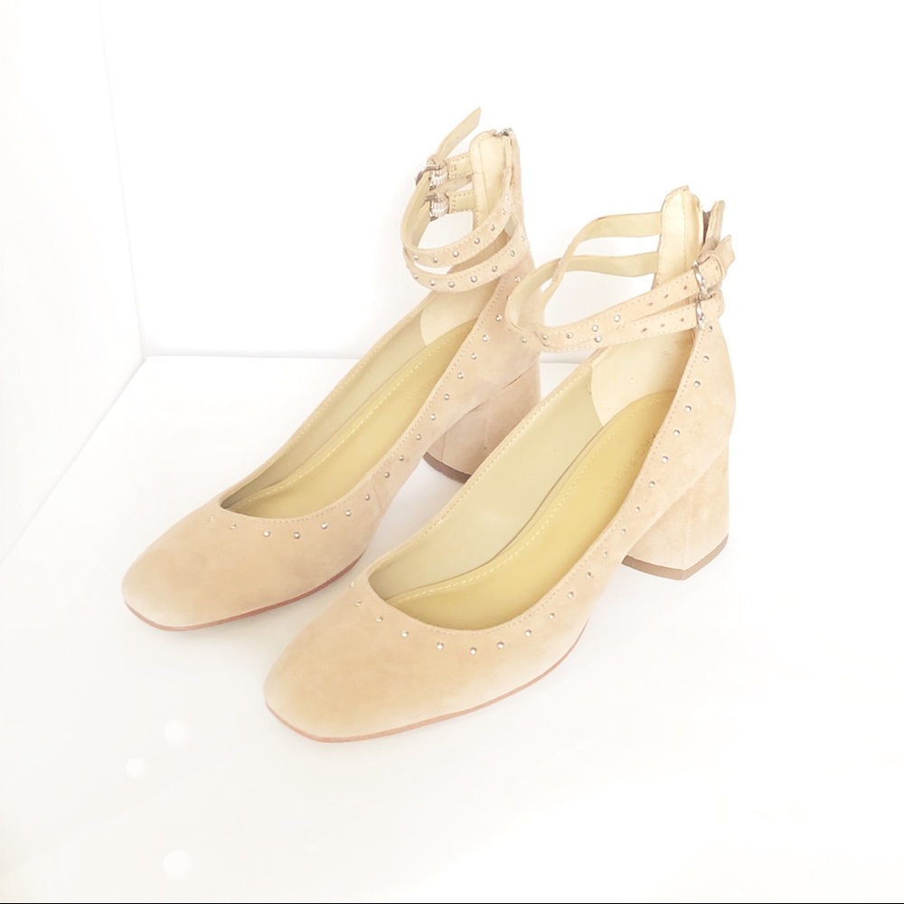 Marc Fisher Stud Lined Beige Block Heels - image 1